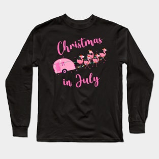 Funny Flamingo Pink Camping Car Christmas In July Long Sleeve T-Shirt